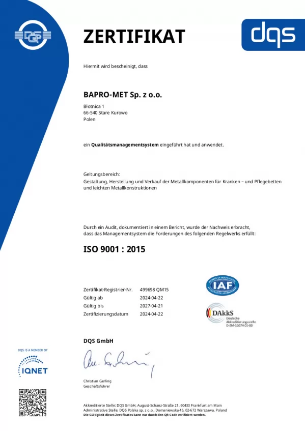 Certyfikat ISO (DE)